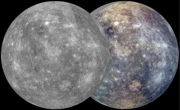 Situația cartografierii planetei Mercur. Alb-negru planeta este cartografiată în proporție de 99%. Color (în trei culori) în proporție de 95%. Foto: NASA / JHUAPL / CIW